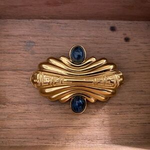 Fendi Gold Vintage Brooch with Deep Blue Cabochons